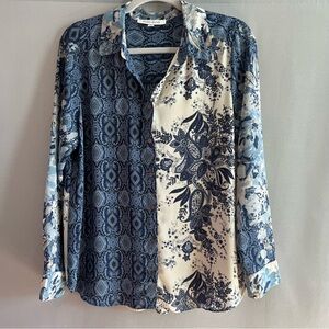 Rose & Olive Blue and Cream Floral Pattern Shirt